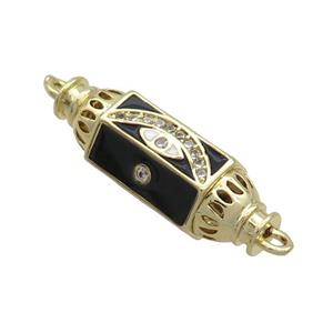 Copper Capsule Hexagon Connector Pave Zircon Black Enamel Eye Gold Plated, approx 8-28mm