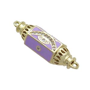 Copper Capsule Hexagon Connector Pave Zircon Lavender Enamel Eye Gold Plated, approx 8-28mm