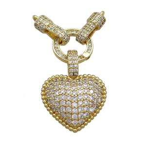 Copper Heart Pendant Pave Zircon 2loops Gold Plated, approx 12mm, 19mm
