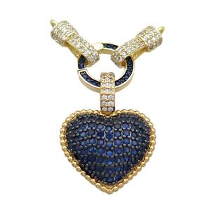 Copper Heart Pendant Pave Blue Zircon 2loops Gold plated, approx 12mm, 19mm