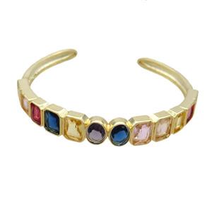 Copper Bangle Pave Zircon Multicolor Gold Plated, approx 10mm, 50-60mm dia