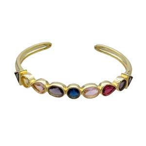 Copper Bangle Pave Zircon Multicolor Gold Plated, approx 8mm, 50-60mm dia
