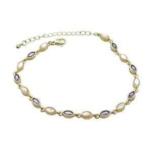 Copper Bracelets Pave Zirocn Purple Eye Gold Plated, approx 4-7mm, 18-24cm length