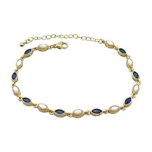 Copper Bracelets Pave Zirocn Blue Eye Gold Plated, approx 4-7mm, 18-24cm length