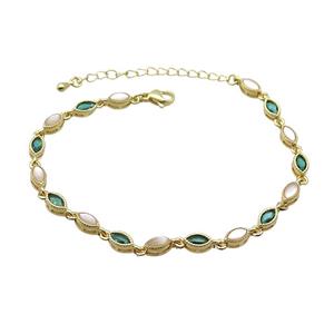 Copper Bracelets Pave Zirocn Green Eye Gold Plated, approx 4-7mm, 18-24cm length