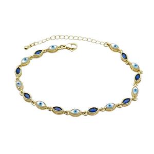 Copper Bracelets Pave Blue Zirocn Evile Eye Gold Plated, approx 4-7mm, 18-24cm length