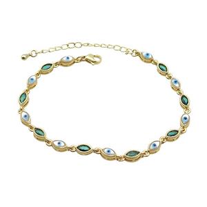 Copper Bracelets Pave Green Zirocn Evile Eye Gold Plated, approx 4-7mm, 18-24cm length