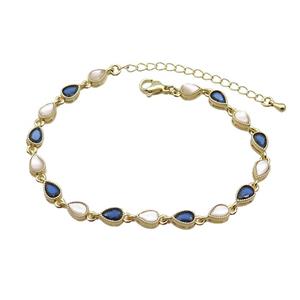 Copper Bracelets Pave Blue Zirocn Teardrop Gold Plated, approx 5-7mm, 18-24cm length