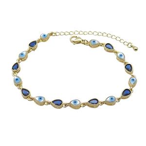 Copper Bracelets Pave Blue Zirocn Teardrop Evil Eye Gold Plated, approx 5-7mm, 18-24cm length