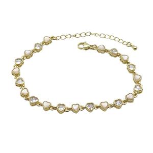 Copper Bracelets Pave Zirocn Heart Gold Plated, approx 5mm, 18-24cm length