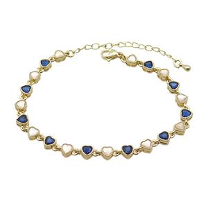 Copper Bracelets Pave Blue Zirocn Heart Gold Plated, approx 5mm, 18-24cm length