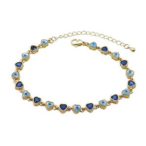 Copper Bracelets Pave Blue Zirocn Heart Evil Eye Gold Plated, approx 5mm, 18-24cm length