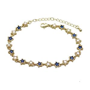 Copper Bracelets Pave Blue Zirocn Star Gold Plated, approx 6mm, 18-24cm length