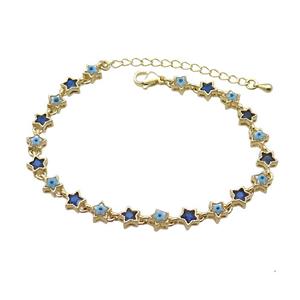 Copper Bracelets Pave Blue Zirocn Star Evil Eye Gold Plated, approx 6mm, 18-24cm length