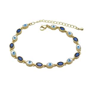 Copper Bracelets Pave Blue Zirocn Oval Evil Eye Gold Plated, approx 5-7mm, 18-24cm length