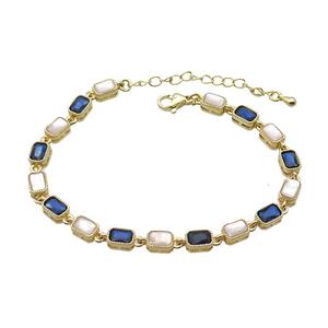 Copper Bracelets Pave Blue Zirocn Rectangle Gold Plated, approx 5-7mm, 18-24cm length