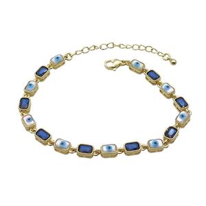 Copper Bracelets Pave Blue Zirocn Rectangle Evil Eye Gold Plated, approx 5-7mm, 18-24cm length
