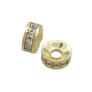 Copper Spacer Beads Pave Zircon Heishi Gold Plated, approx 6mm