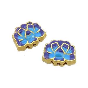 Copper Beads Blue Cloisonne Flower Gold Plated, approx 10-14mm