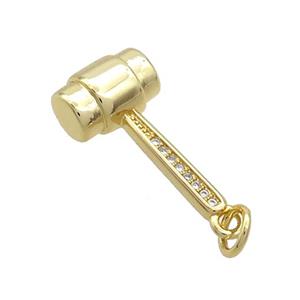 Copper Hammer Charm Pendant Pave Zircon Gold Plated, approx 10-20mm
