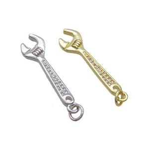 Copper Wrench Charm Pendant Pave Zircon Tools Mixed, approx 8.5-28mm