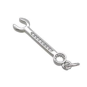 Copper Wrench Tools Pendant Pave Zircon Platinum Plated, approx 6-24mm