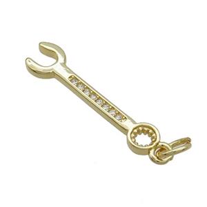 Copper Wrench Tools Pendant Pave Zircon Gold Plated, approx 6-24mm