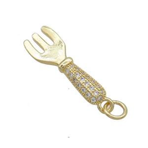 Copper Fork Charms Pendant Pave Zircon Gold Plated, approx 7.5-22mm