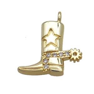 Copper Shoes Charms Pendant Pave Zircon Gold Plated, approx 17-19mm