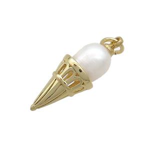 Copper Awl Charm Pendulum Pendant With Pearl Gold Plated, approx 8-20mm