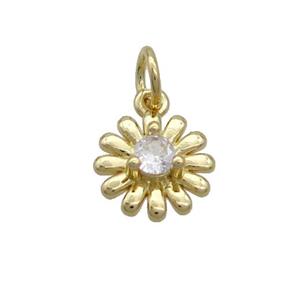 Copper Sunflower Pendant Pave Zircon Gold Plated, approx 9mm