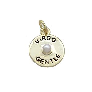 Copper Circle Pendant Pave Pearlized Plastic Virgo Gold Plated, approx 12mm