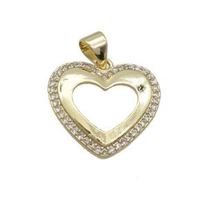 Copper Heart Pendant Pave Zircon Hollow Gold Plated, approx 18mm
