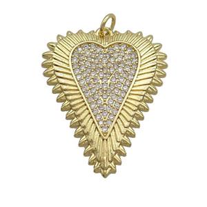Copper Heart Pendant Pave Zircon Gold Plated, approx 24-30mm