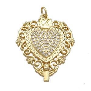 Copper Heart Pendant Pave Zircon Gold Plated, approx 25-28mm