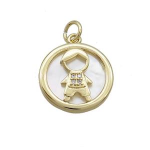 Copper Boy Charms Pendant Pave Zircon Shell Gold Plated, approx 15mm