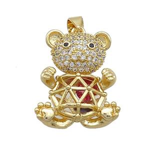 Copper Bear Pendant Pave Zircon Gold Plated, approx 15-22mm