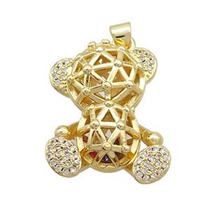 Copper Bear Pendant Pave Zircon Gold Plated, approx 18-25mm
