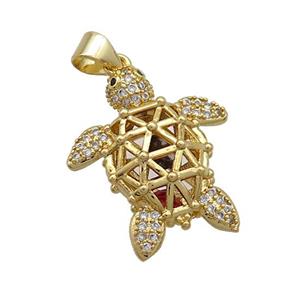 Copper Tortoise Pendant Pave Zircon Gold Plated, approx 16-23mm