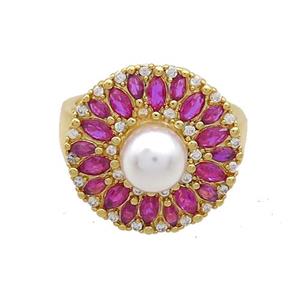 Copper Ring Pave Zircon Fuchsia Gold Plated, approx 7mm, 19mm, 18mm dia