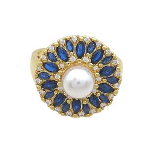 Copper Ring Pave Zircon Blue Gold Plated, approx 7mm, 19mm, 18mm dia