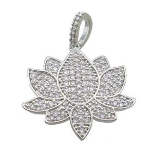 Copper Lotus Pendant Micro Pave Zircon Platinum Plated, approx 25mm