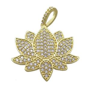 Copper Lotus Pendant Micro Pave Zircon Gold Plated, approx 25mm