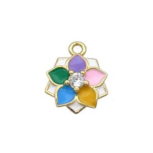 Copper Flower Pendant Multicolor Enamel Gold Plated, approx 12.5mm