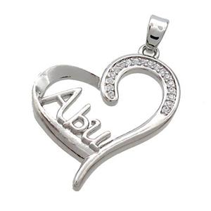 Copper Heart Pendant Pave Zircon Abu Platinum Plated, approx 22mm