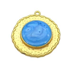 Copper Circle Pendant SkyBlue Enamel Gold Plated, approx 25mm