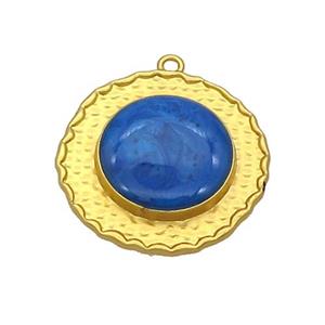 Copper Circle Pendant Blue Enamel Gold Plated, approx 25mm