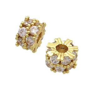 Copper Rondelle Beads Pave Zircon Large Hole Gold Plated, approx 6.5mm, 2mm hole