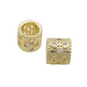 Copper Tube Beads Pave Zircon Large Hole Gold Plated, approx 7mm, 5mm hole