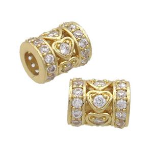 Copper Tube Beads Pave Zircon Large Hole Gold Plated, approx 8-10mm, 4mm hole